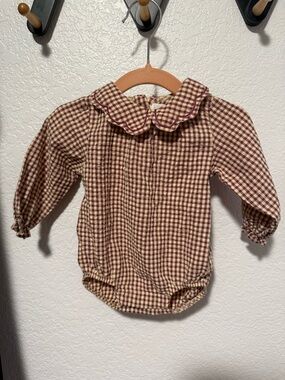 Zara Beige and Burgundy Gingham romper